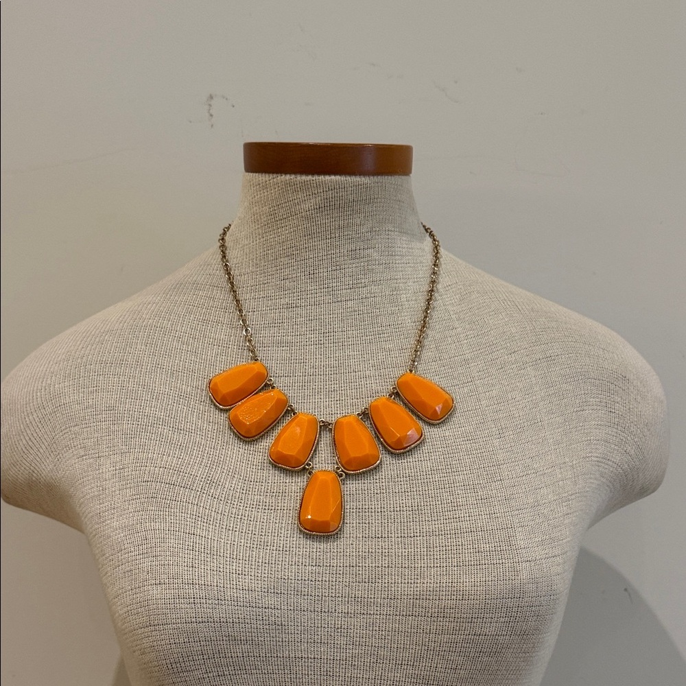 Orange Statement Bib Necklace -With Matching Earrings Women's Fashion Jewelry